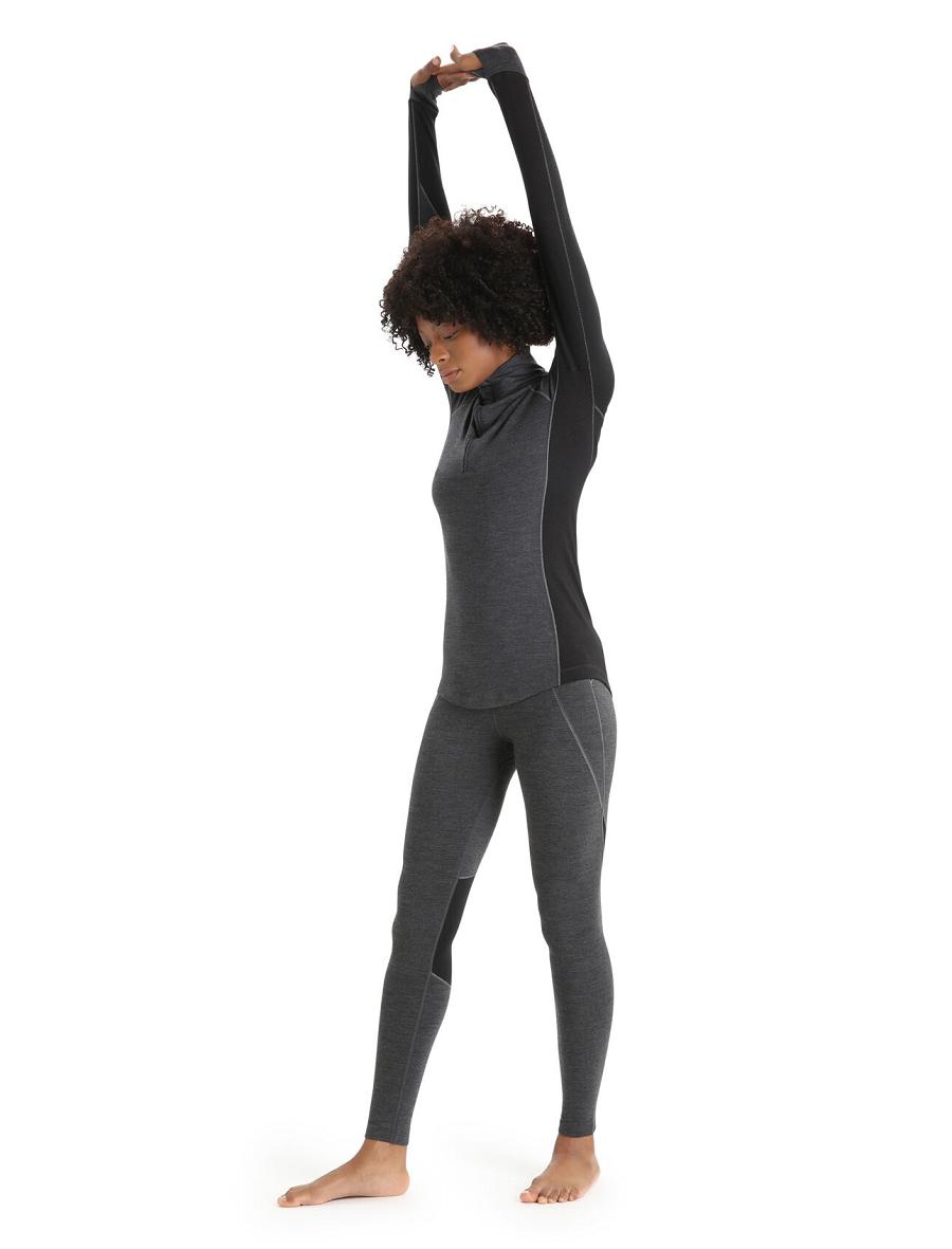 Jet Heather / Black Women's Icebreaker BodyfitZone™ Merino 260 Zone Long Sleeve Half Zip Thermal Top Base Layers | USA 1898VRWD